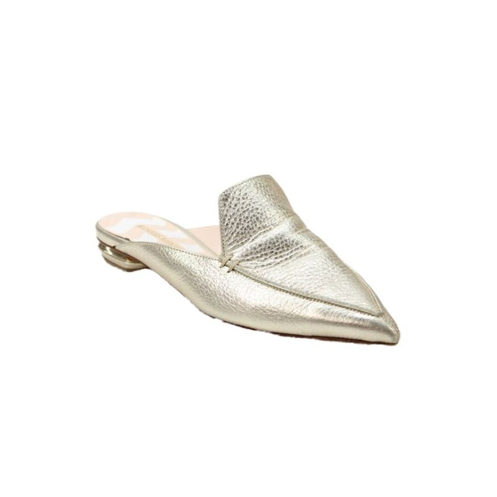 Nicholas Kirkwood Womens Leather Pointed Toe Mule Flats Gold Size 37.5 7.5